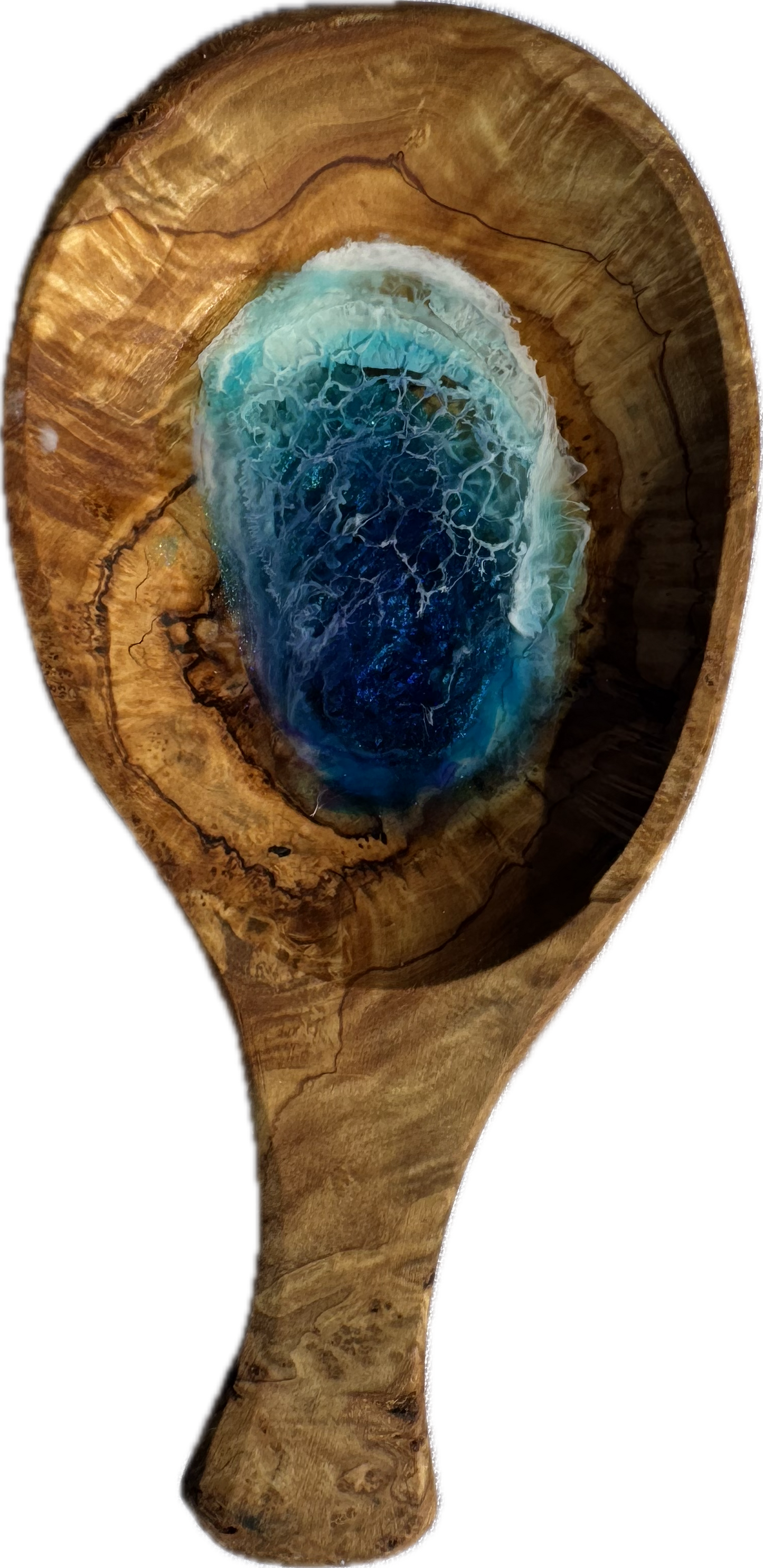 Rest: Olivewood Spoon Rest w/ Pacific Blue Wave