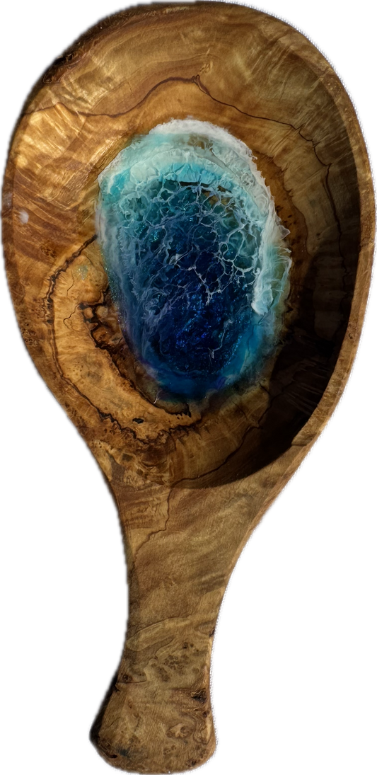 Rest: Olivewood Spoon Rest w/ Pacific Blue Wave